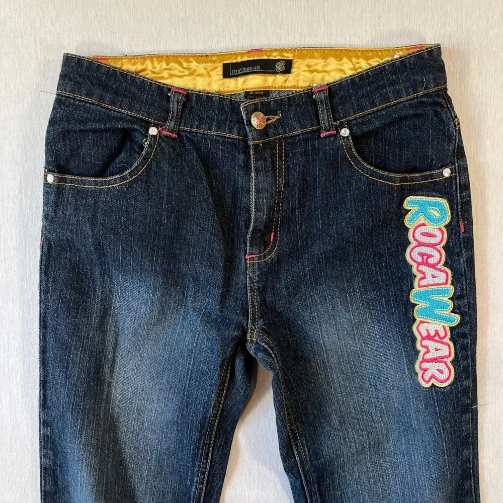 Rocawear Jeans Girls 16 (28x29.5) Dark Wash Embroidered Logo Flap Pocket Denim